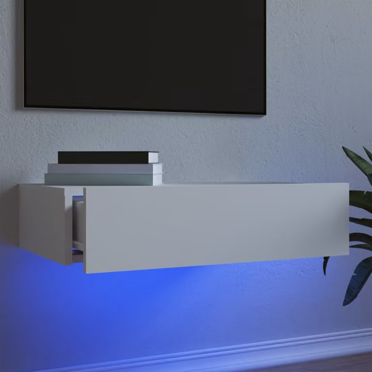 vidaXL Mobile Porta TV Moderno con Luci LED Integrate Bianco L: 60 cm, P: 35 cm, H: 15,5 cm