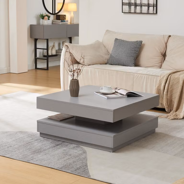 Tavolino 'Florenz' Tavolo da soggiorno quadrato 76 x 76 x 38 cm piano girevole grigio chiaro