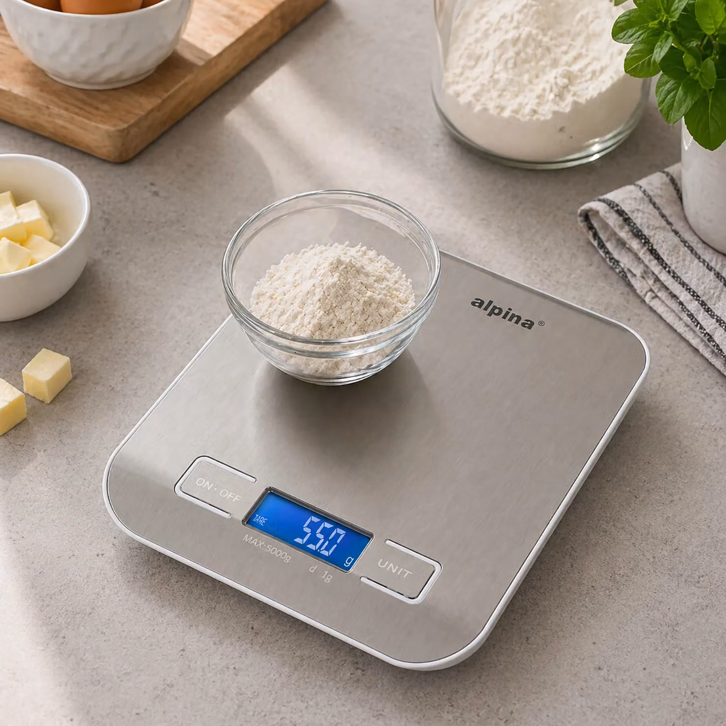 Bilancia Digitale da Cucina Alpina in Acciaio Inox Color Argento con Capacità 5 kg – 2
