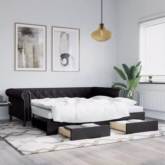 Divano Letto Estraibile con Cassetti vidaXL in Similpelle Nero – 1