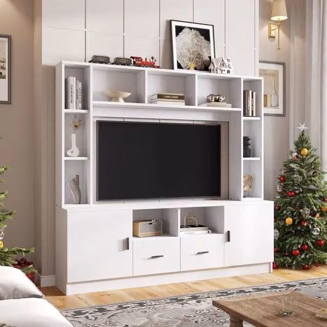 Set di mobili da soggiorno TV con 2 armadietti 2 cassetti e 11 vani bianco 180 × 35 × 170 cm