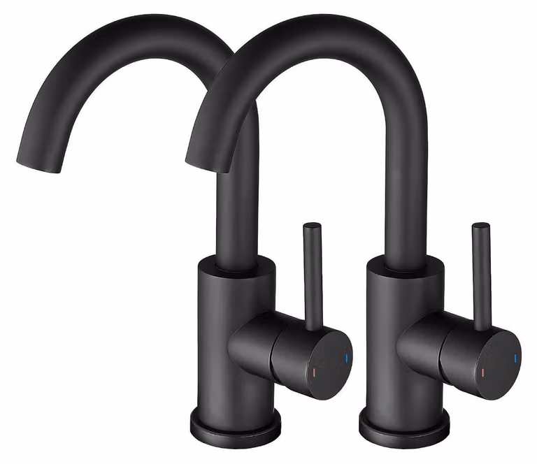 Set di 2 rubinetti per bagno/cucina, in acciaio inossidabile nero, girevoli a 360°