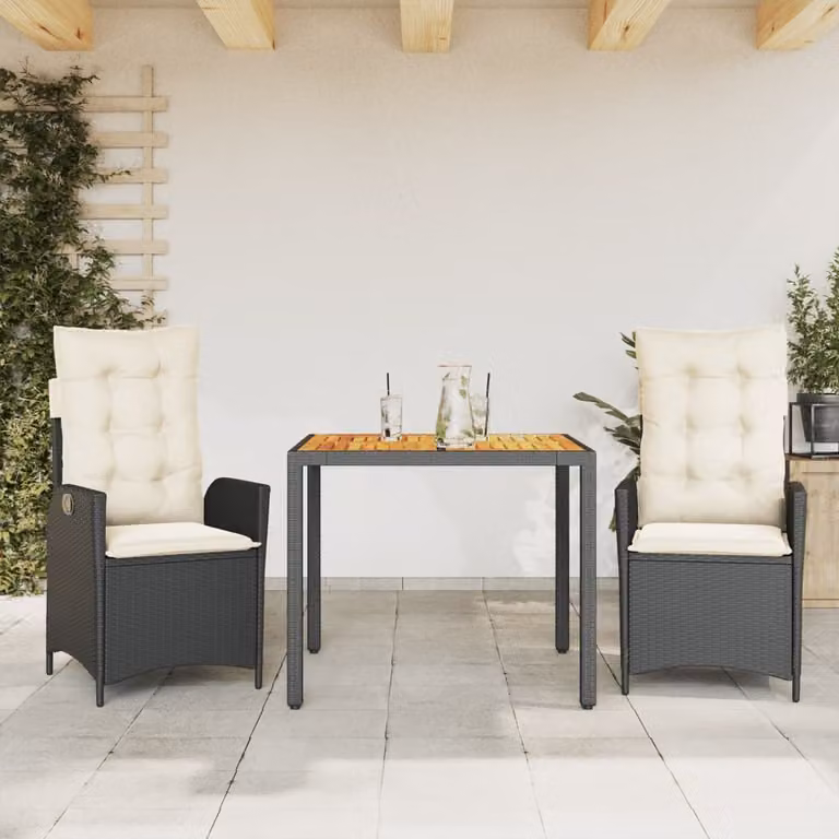 Maison Exclusive - Set da Pranzo da Giardino 3 pz con Cuscini Nero in Polyrattan