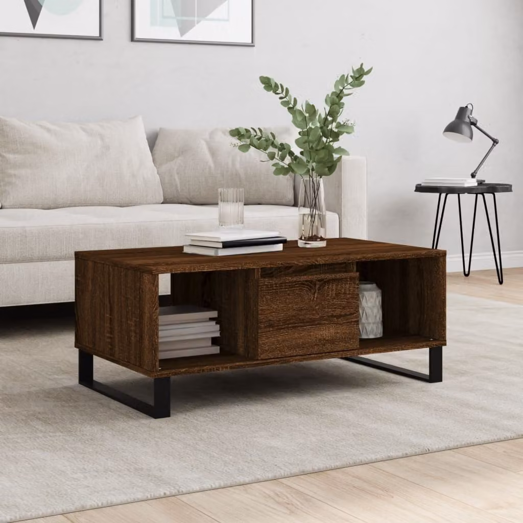 vidaXL Tavolino da Salotto Moderno in Rovere Marrone e Composito L: 90 cm, P: 50 cm, H: 36,5 cm