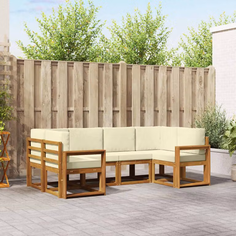 Set di divani da esterno vidaXL a forma di L composto da 6 pezzi in legno di acacia con cuscini beige e marrone