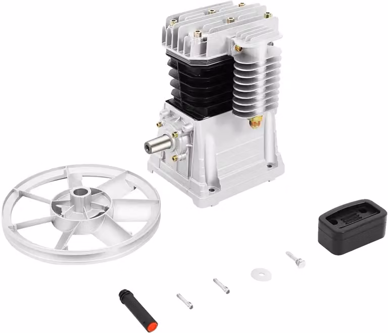 Testata pompa compressore aria, 3 HP, design a doppio cilindro, argento