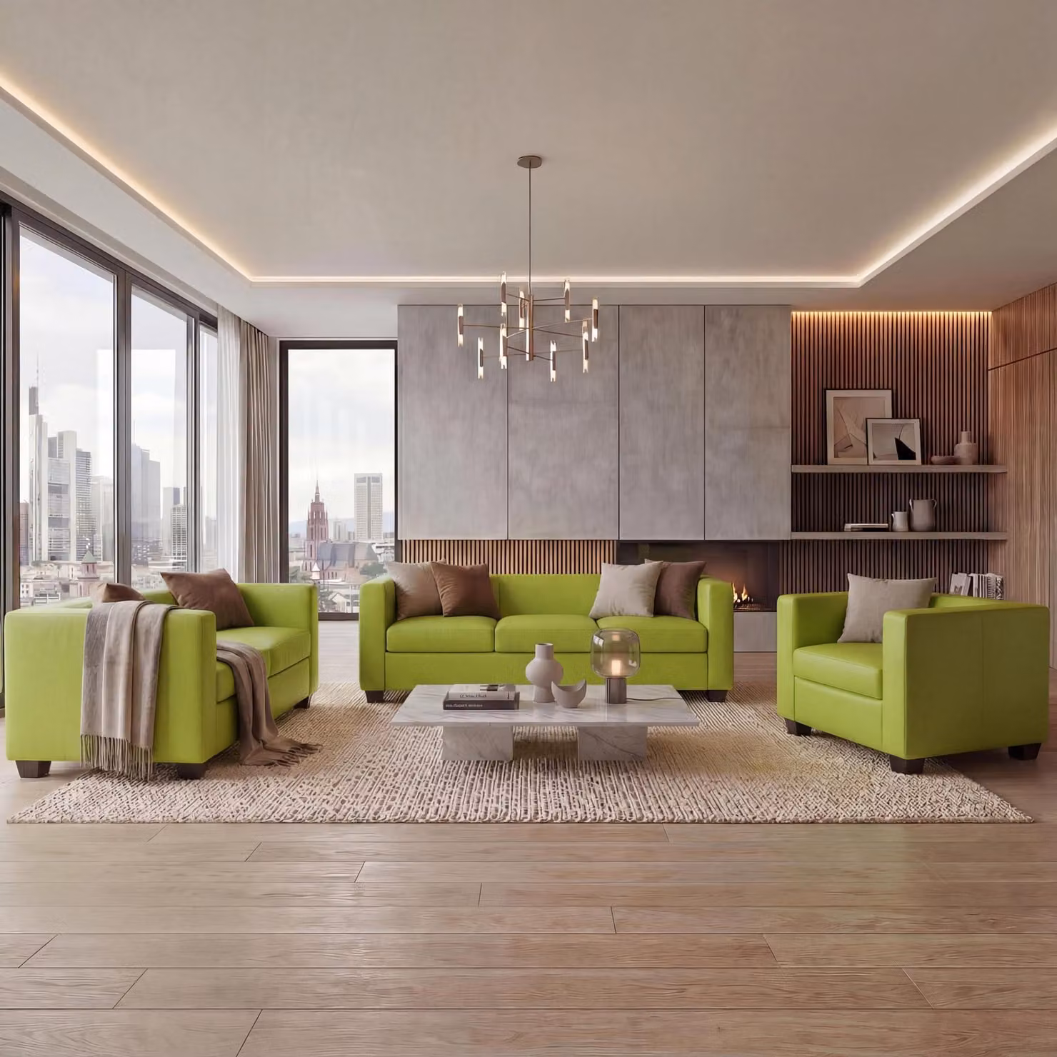 set divano 3-2-1 set divano lounge Lille ~ Similcuoio, verde chiaro
