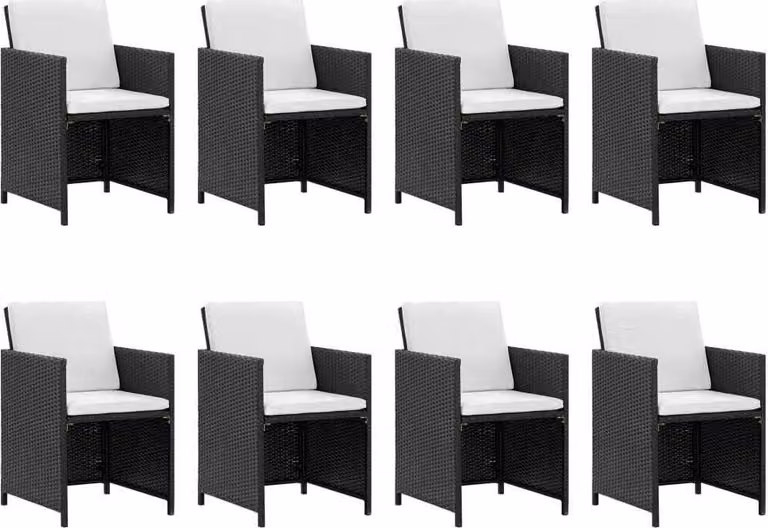Set da Pranzo da Giardino 13 pz con Cuscini in Polyrattan Nero
