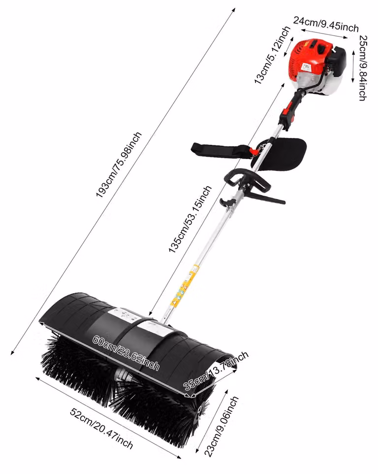 Spazzola a benzina da 52 cm³ - Modello portatile - Leggera - Adatta per prati, tappeti erbosi sintetici, foglie e neve