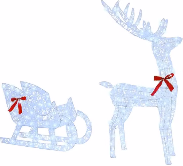 Slitta trainata da renna Bianco freddo con luci LED USB L/P/H: 70 x 26 x 130 cm CFW1619198