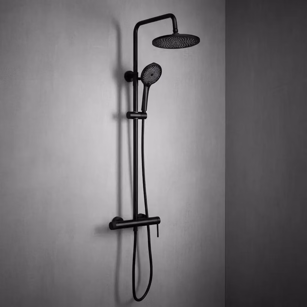 Set Doccia Esterno Rea Foss Clif con Colonna Rigida e Doccino in Ottone Nero Opaco – 2