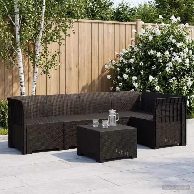 Divano da giardino ad angolo vidaXL in polyrattan antracite con cuscini inclusi – 1