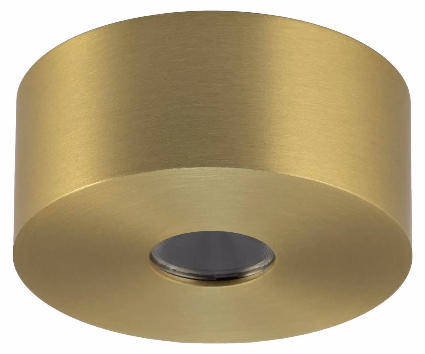 XNIA, plafoniera a incasso. Diametro 80mm, altezza 35mm, 8W, 220-240V AC, indice di resa cromatica (CRI) 90, angolo di illuminazione 24 gradi, grado di protezione IP40, finitura in ottone opaco, temperatura di colore 2700K