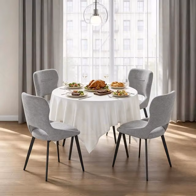 Set di 4 sedie da pranzo MIVRAY in ciniglia grigia con braccioli e gambe in legno, H 86 x L 43 x P 40 cm