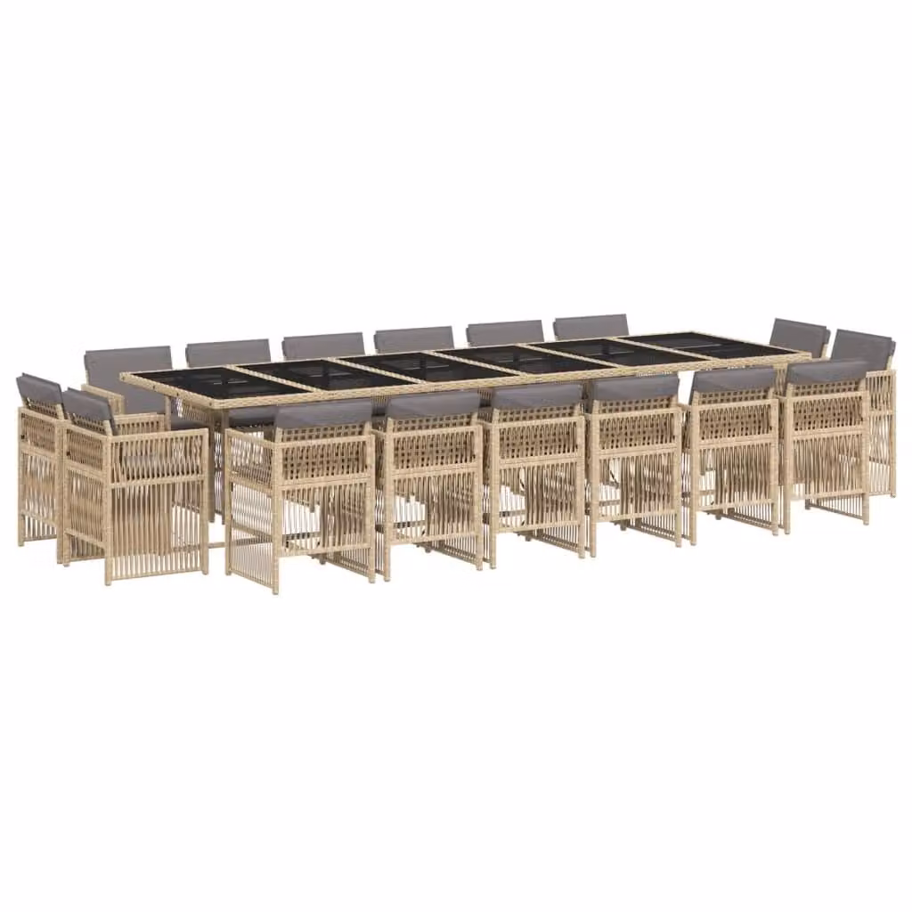 Set Pranzo da Giardino 17 pz con Cuscini Beige Misto Polyrattan