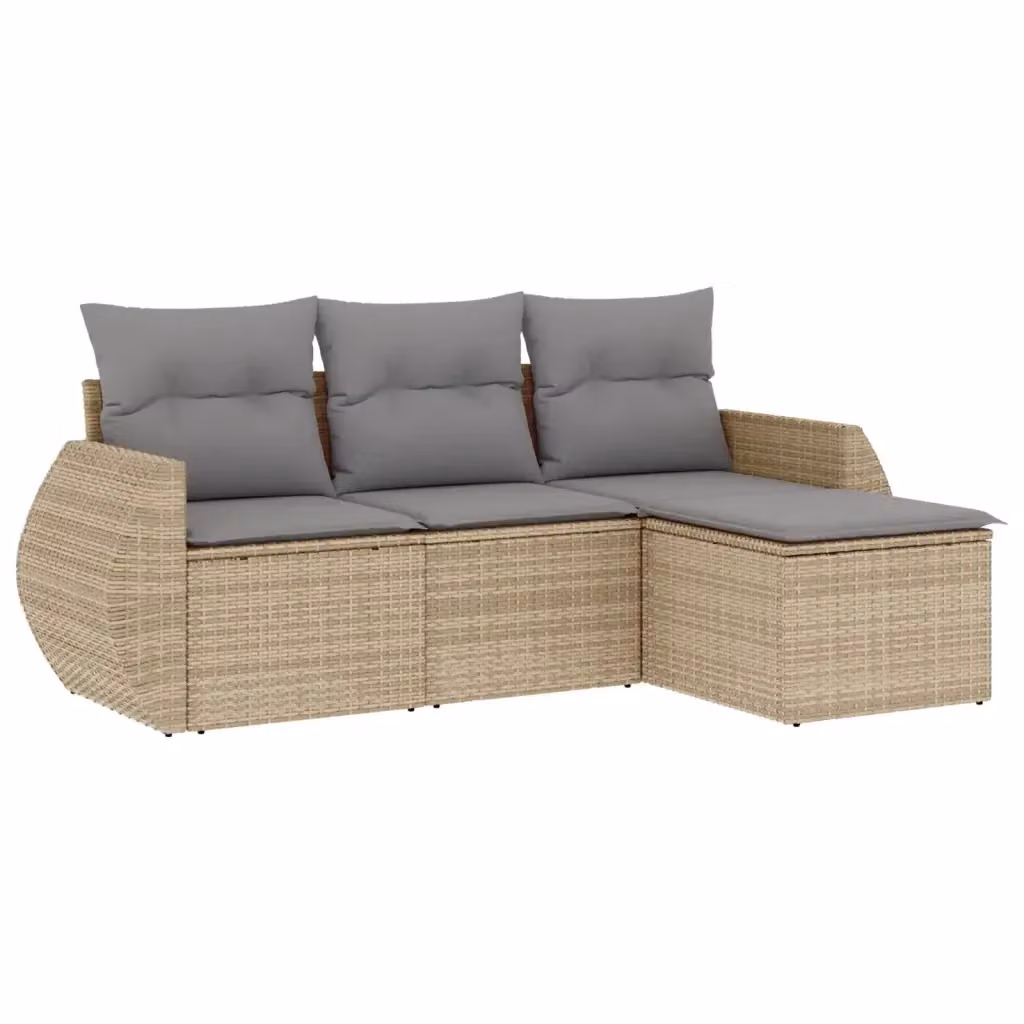 vidaXL Set Divano da Giardino a L con Cuscini Beige e Grigio in Polyrattan e Metallo – 2