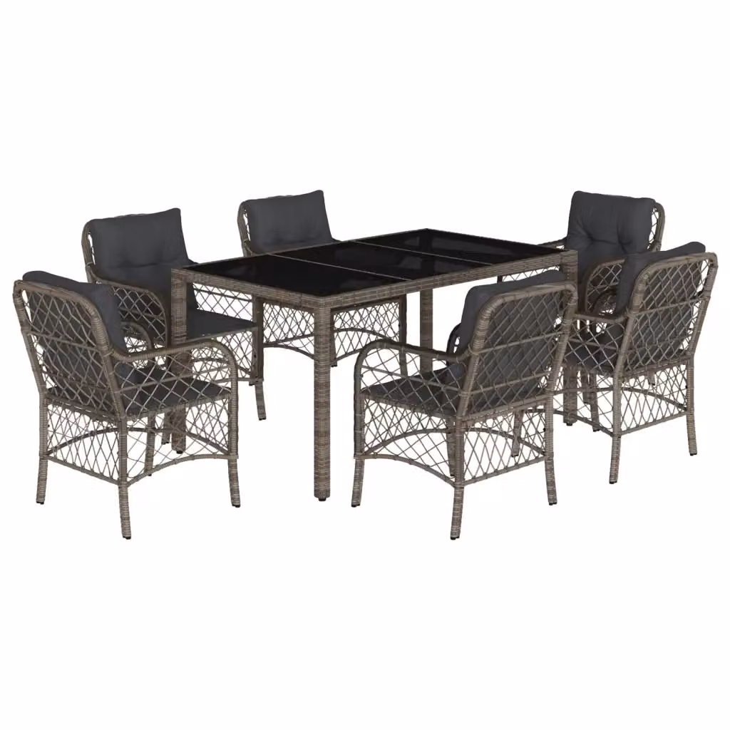 vidaXL Set da Pranzo da Giardino 7 pz in Polyrattan Grigio con Piano in Vetro – 2