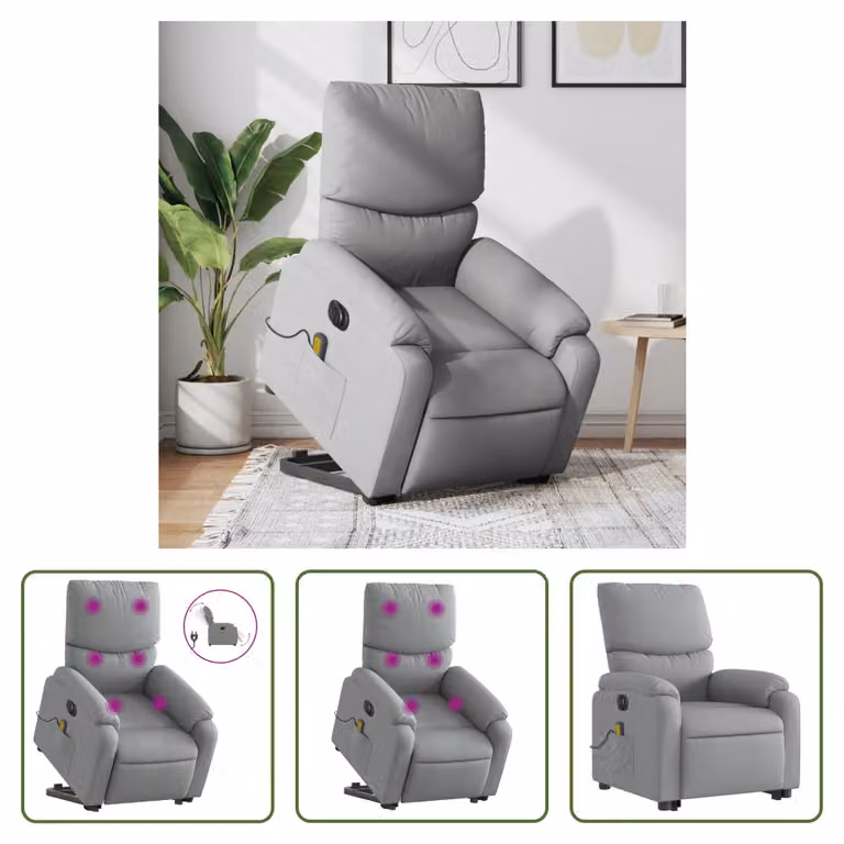The Living Store Poltrona massaggiante elettrica con ausilio per la posizione eretta Tessuto grigio chiaro