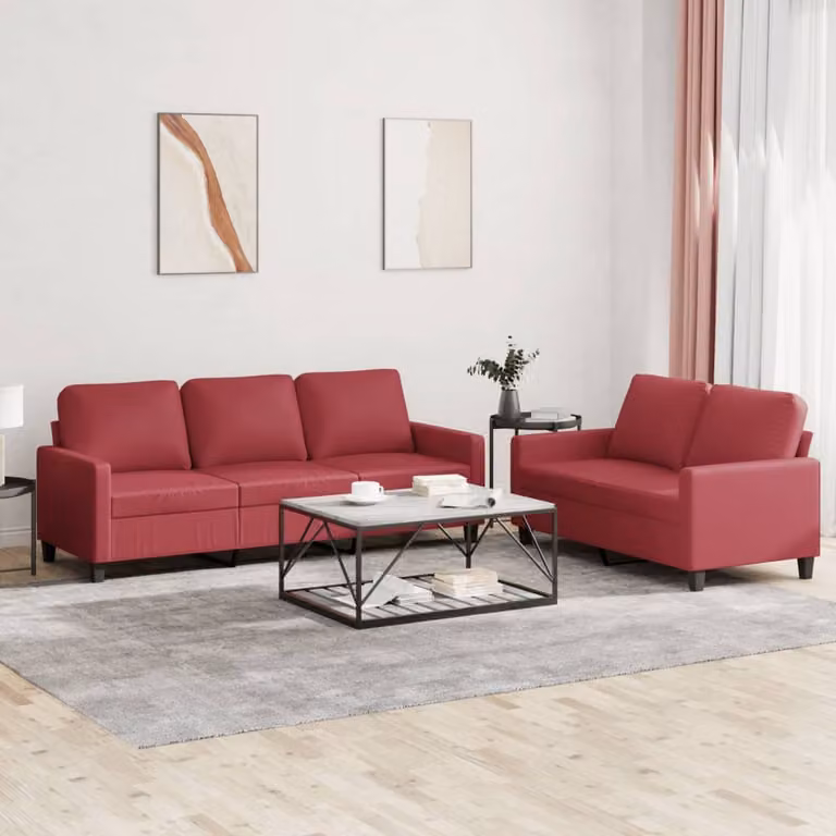 Maison Exclusive - Set divano a 2 posti con cuscini in ecopelle color bordeaux