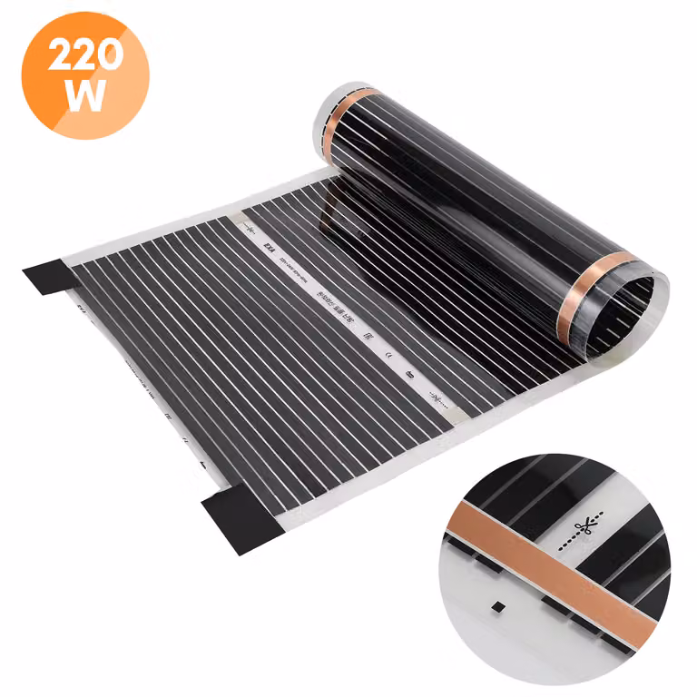 Foglio riscaldante Jopassy 220 Watt/m2, set di fogli riscaldanti, riscaldamento a pavimento adatto per 7m2, infrarossi-elettrico, LxL: 200x50cm (per pezzo)
