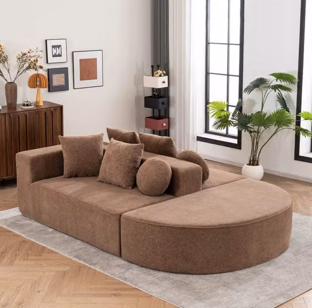 Divano letto 263x171x66 cm senza montaggio; modulare in ciniglia marrone