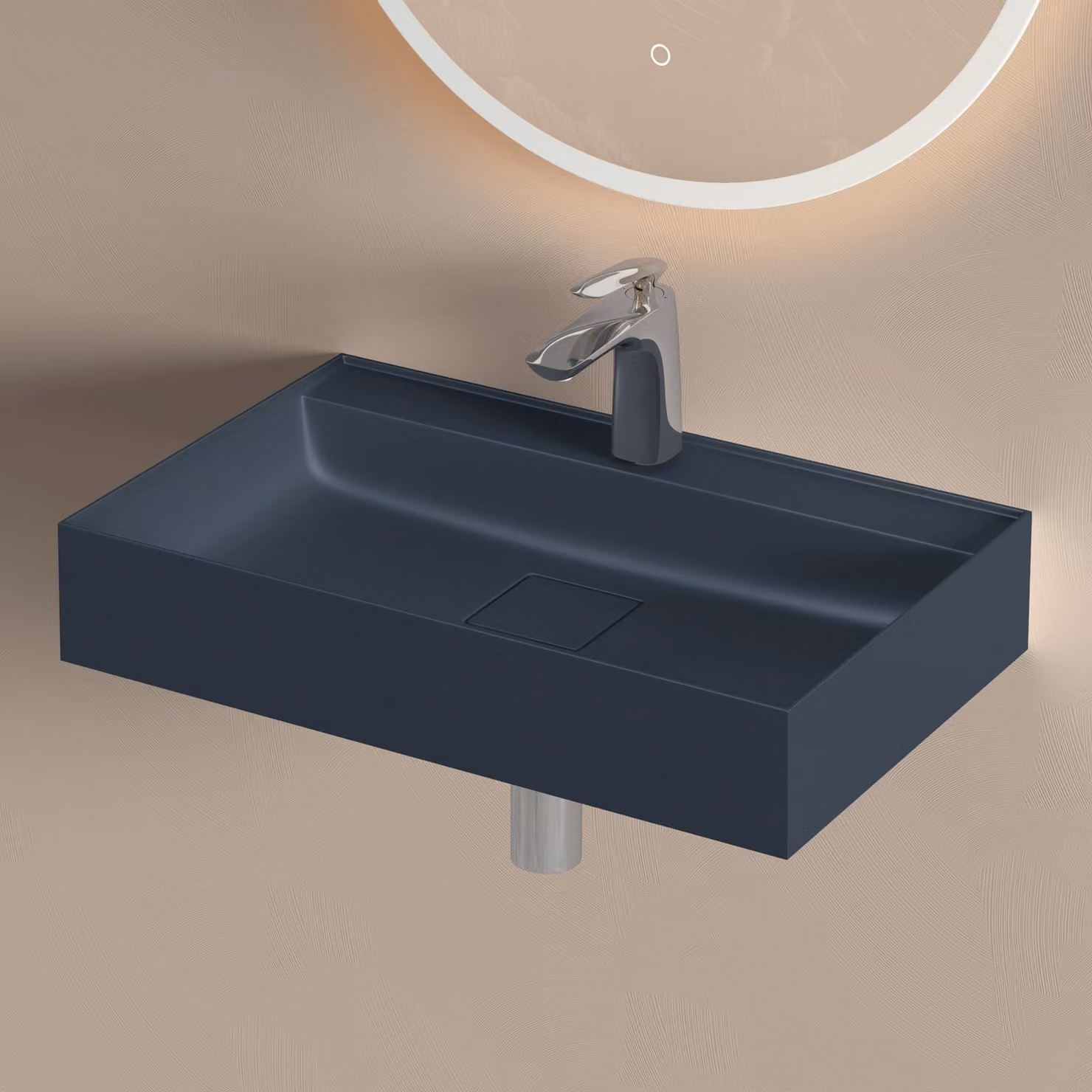 doporro Lavabo Bagno Sospeso 60 cm Rettangolare in Resina Antracite Opaco con Vasca Integrata a Sinistra e Piletta Inclusa Colossum630