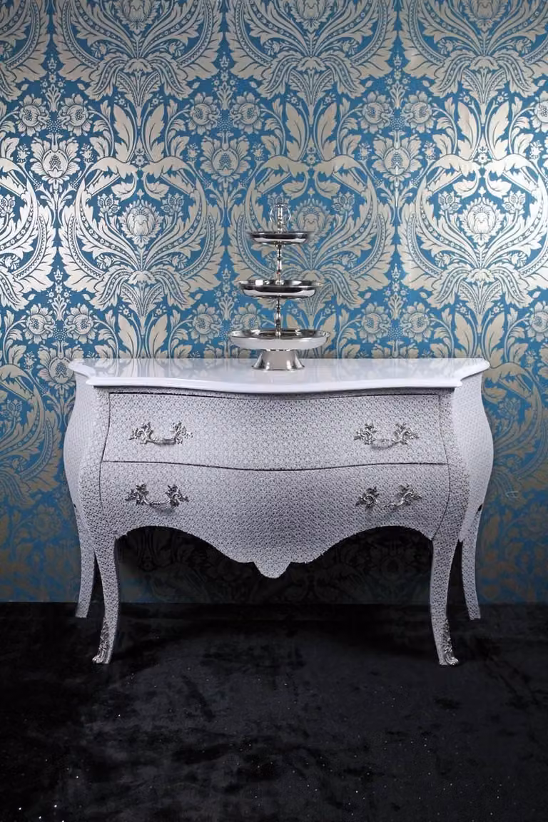 Comò Casa Padrino Barock, bianco, effetto glitter, 120 cm - Mobile artigianale in stile antico