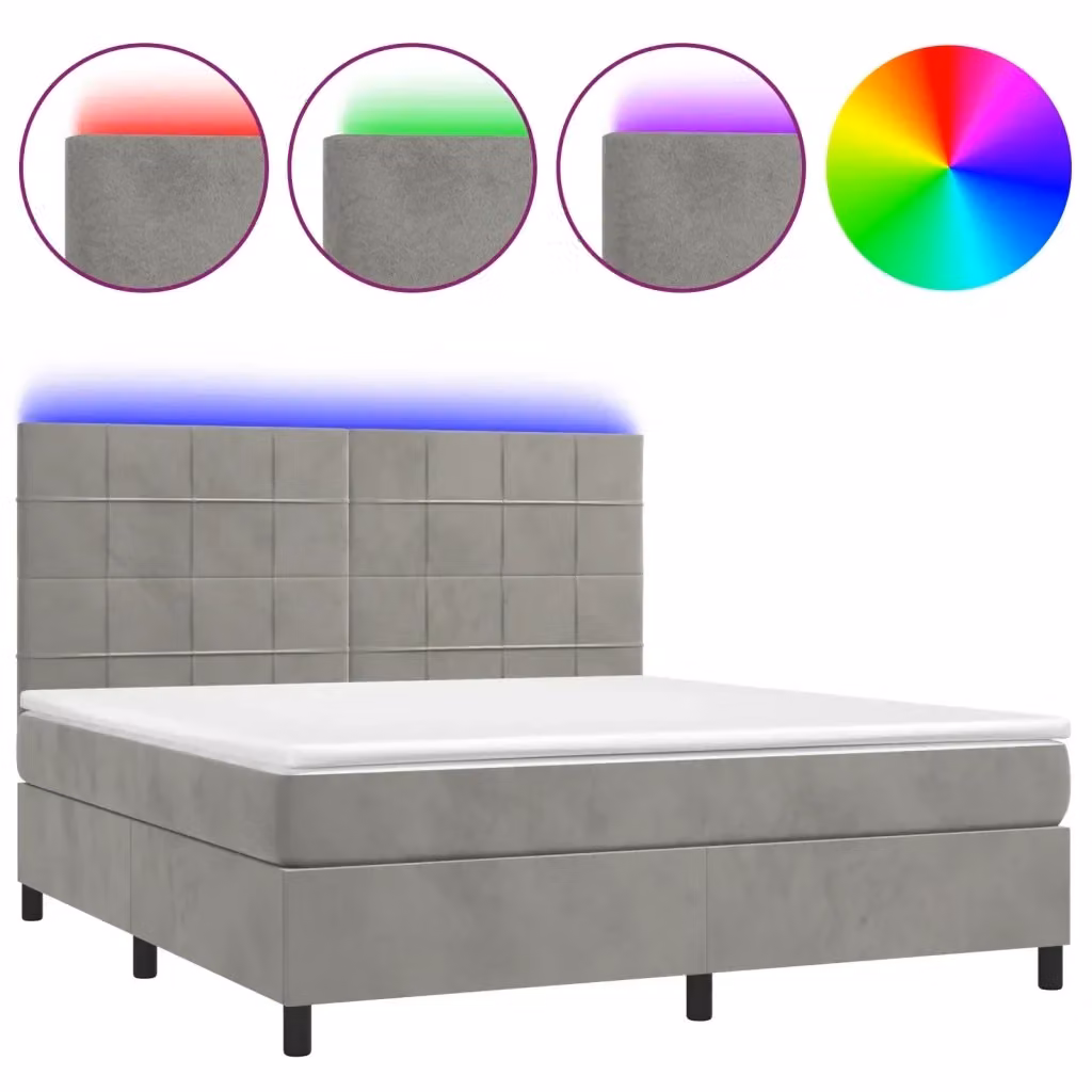Letto Ibrido con Materasso e Illuminazione LED vidaXL in Velluto Grigio L: 180 cm, P: 200 cm, H: 203 cm – 2