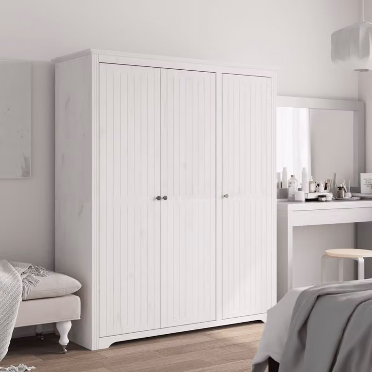 Armadio BODO vidaXL in legno massello di pino bianco con ante a battente, L: 146 cm, P: 53,5 cm, H: 173 cm