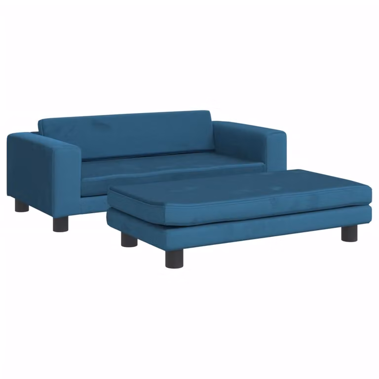 Divano per Bambini con Poggiapiedi Blu 100x50x30 cm in Velluto