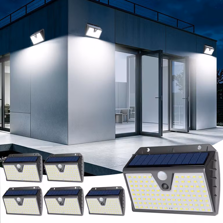 Lampada solare con sensore di movimento, grado di protezione IP65, set da 6, luce bianca fredda