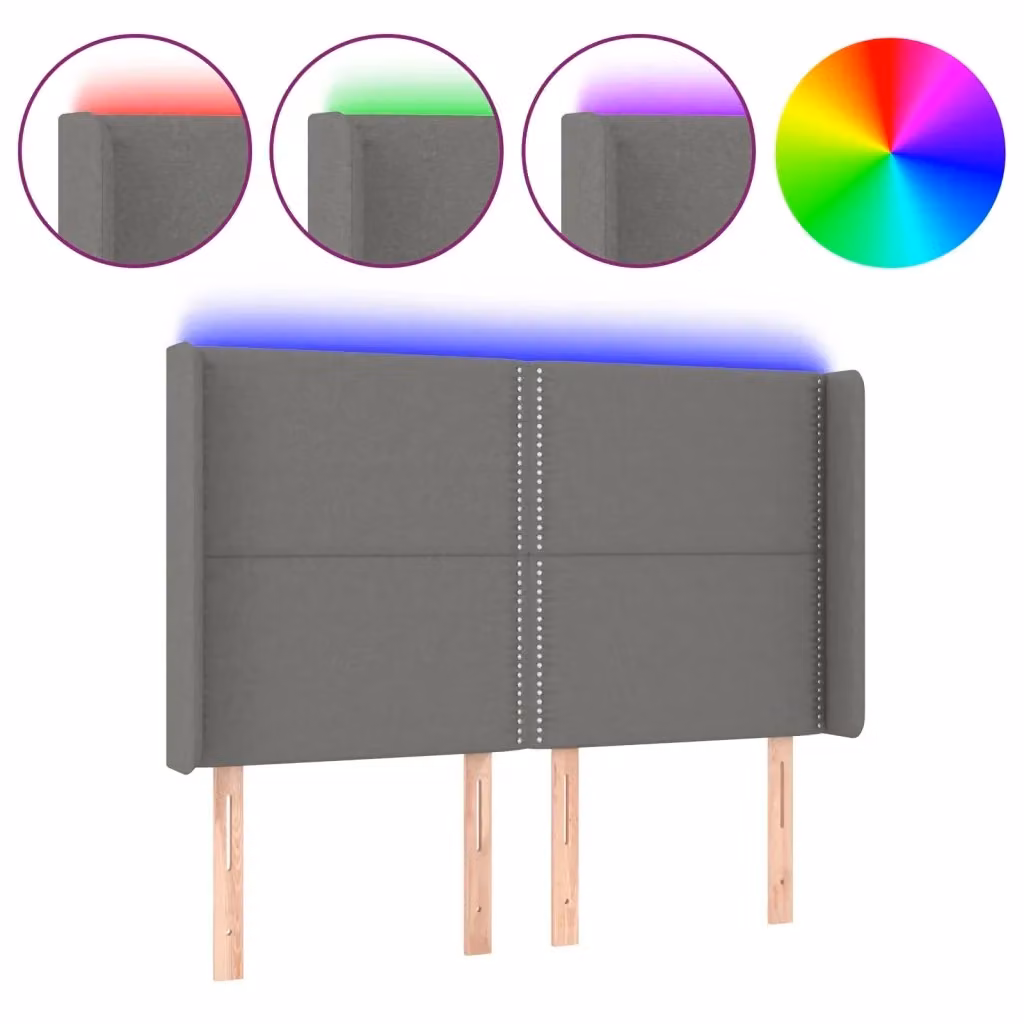 Testiera con LED Design Mania in tessuto grigio con porta USB, L: 147 cm, P: 16 cm, H: 118-128 cm – 2