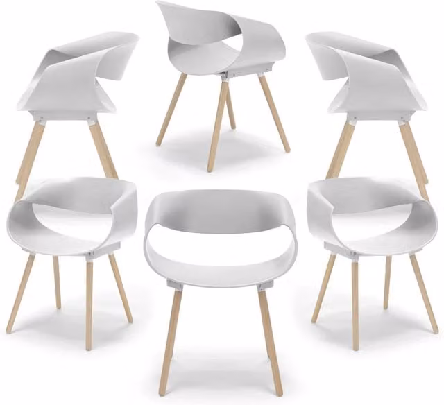 Set 6 sedie in polipropilene DILETTA con gambe in faggio, resistente ai raggi UV, design moderno, ideale per sala da pranzo, cucina, sala d’attesa, bar, ristoranti, colore Petrolio