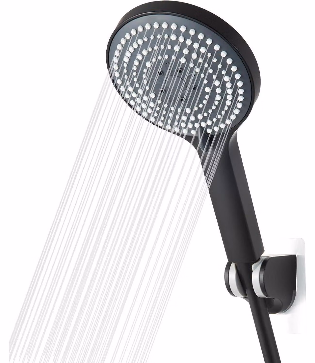 Doccia con flessibile e supporto, 6 tipi di getto, a risparmio idrico, finitura nera opaca, flessibile da 1,6 metri