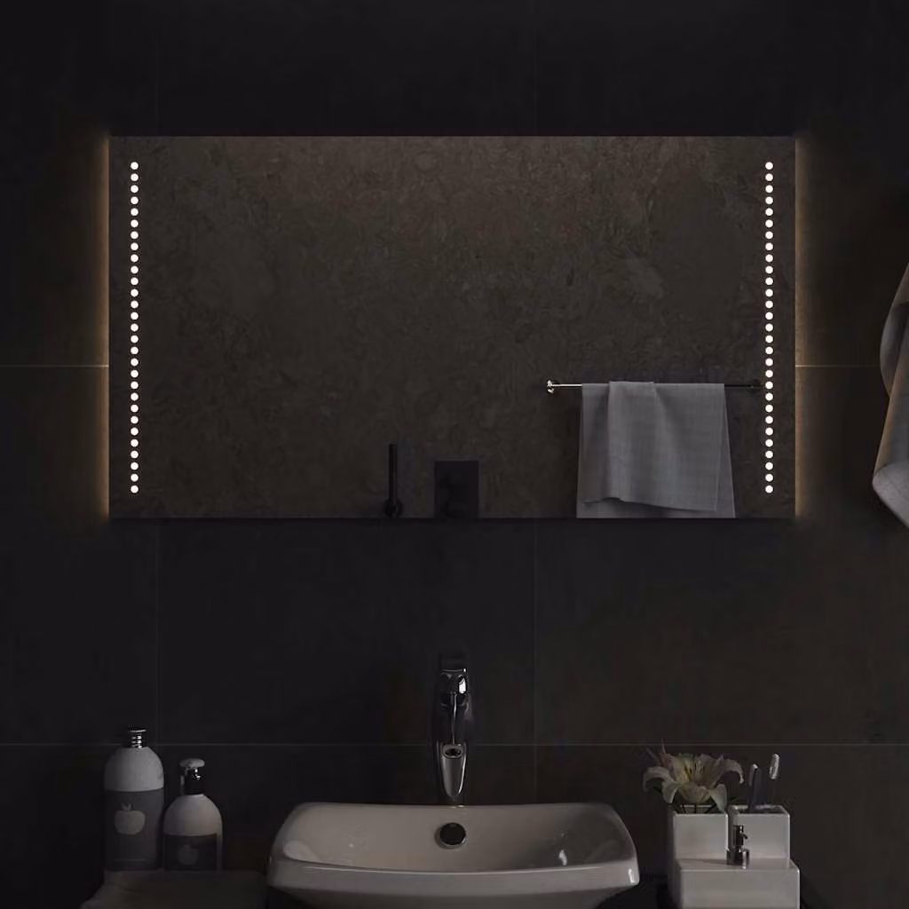 Specchio da bagno moderno vidaXL con luci LED, rettangolare, L: 90 cm, H: 50 cm