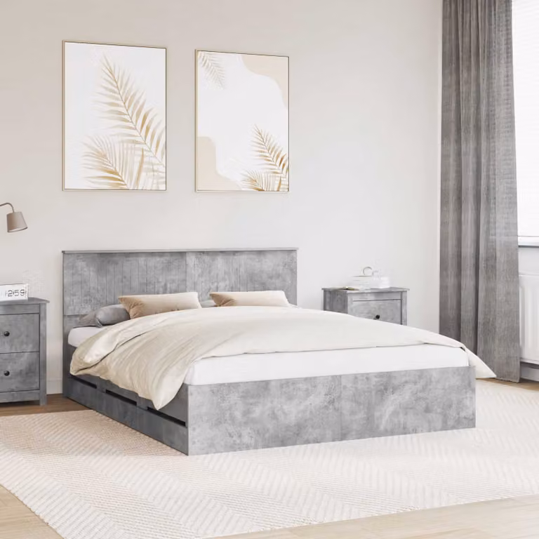 Struttura del letto con cassetto vidaXL in legno ingegnerizzato, Grigio, 160 x 200 cm