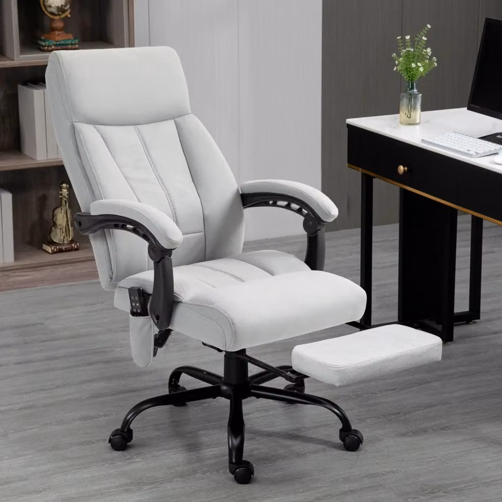 Poltrona da ufficio executive reclinabile con poggiapiedi e braccioli in microfibra grigia, L: 120 cm, P: 65 cm, H: 119 cm – 2
