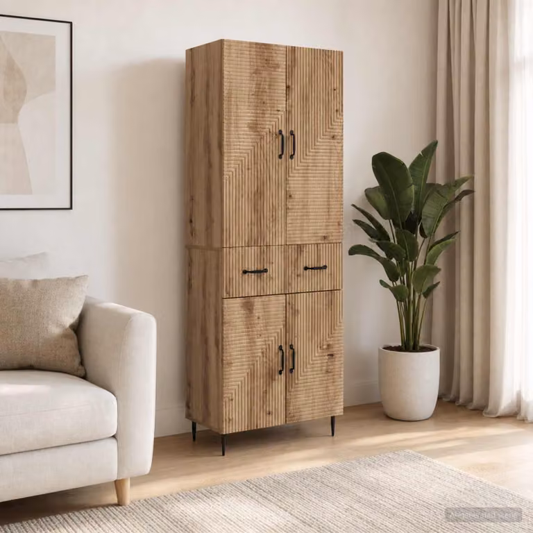 Set di 2 armadi moderni vidaXL in legno color rovere marrone con ripiani, cassetti e illuminazione integrata per soggiorno o ufficio in casa