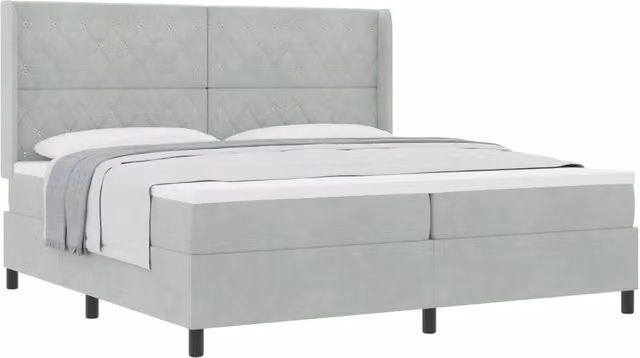 Letto moderno con materasso a molle insacchettate vidaXL in velluto grigio L/P: 200 x 200 cm, H: 280 cm