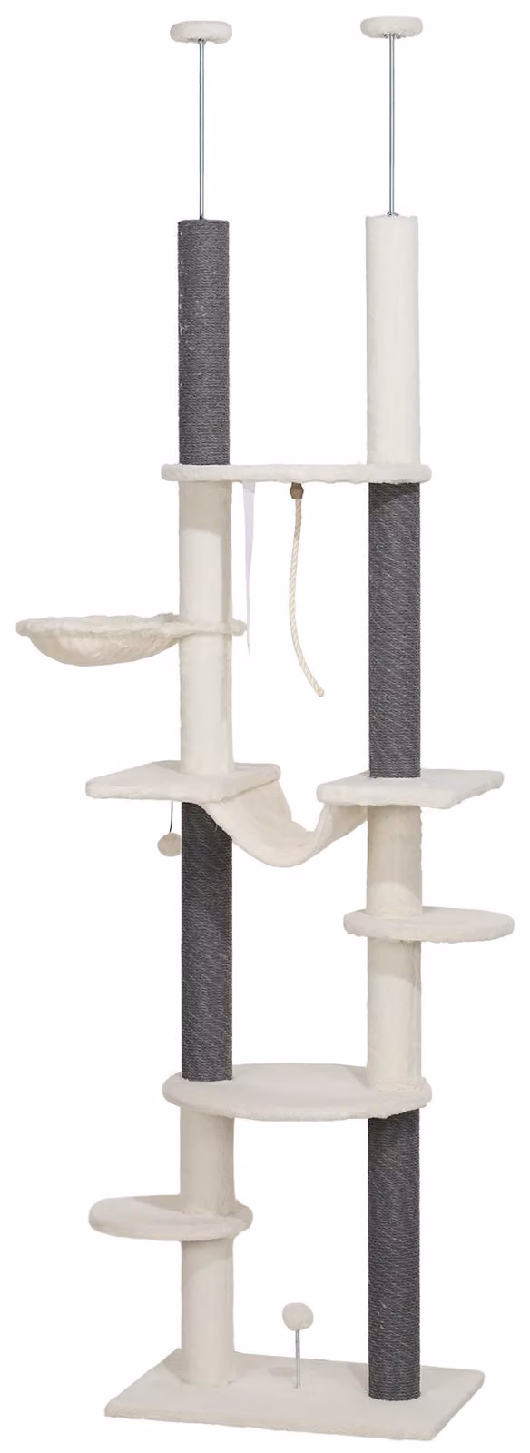 PawHut Tiragraffi a tutta altezza per gatti, 225-255 cm, con amache