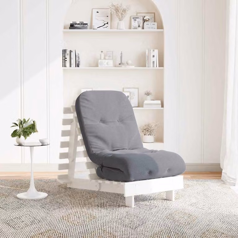 vidaXL Divano Letto Futon in Legno di Pino con Materasso Bianco e Grigio L/P/H: 60 x 206 x 11 cm