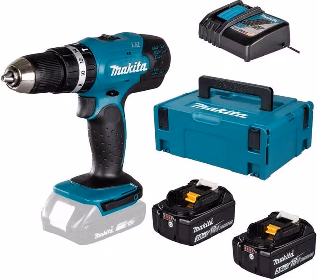 Trapano avvitatore a percussione a batteria Makita LXT 18V con 2 batterie da 4.0Ah e valigetta, colore nero, verde e petrolio