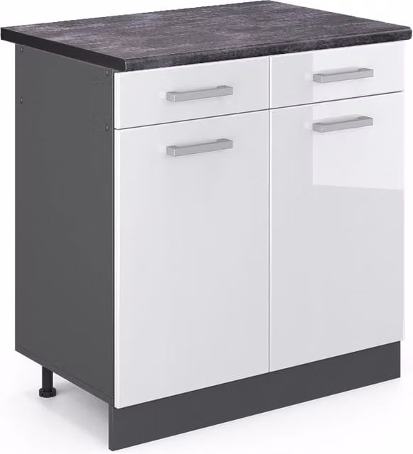 Mobiletto base per cucina R-Line Bianco lucido/Antracite 80 cm, PL Antracite Vicco