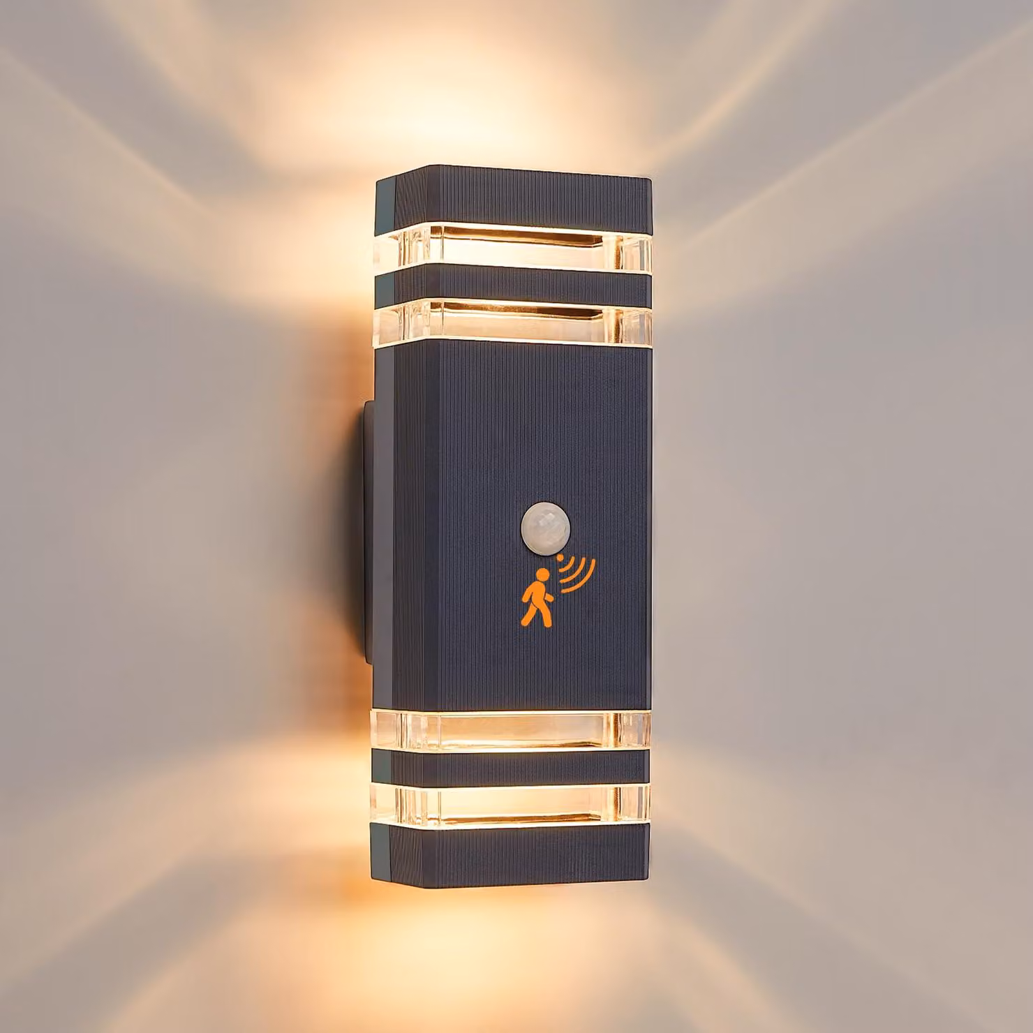 Lampada da parete con sensore di movimento, tecnologia LED GU10, grado di protezione IP65, design a luce direzionale verso l'alto e verso il basso, colore antracite
