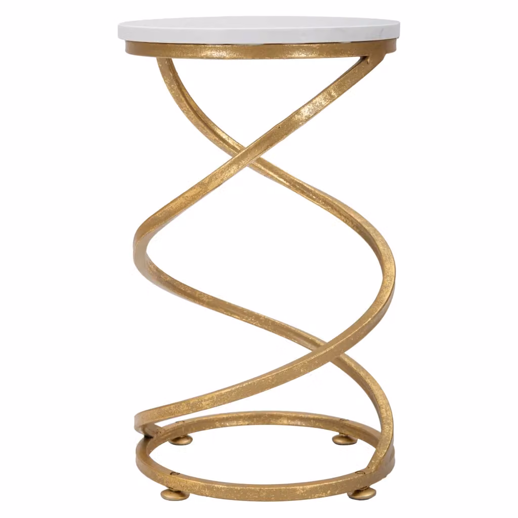 Tavolino da salotto rotondo Darigana in marmo bianco e oro, L/P/H: 28 x 28 x 48 cm – 2