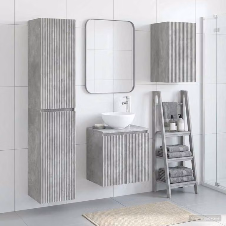 Set di mobili da bagno moderni vidaXL in 3 pezzi colore grigio con pensile e armadio alto in legno e finitura opaca