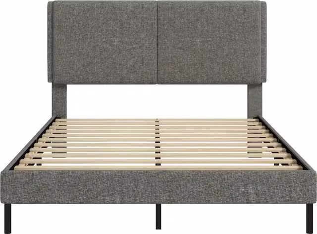 Letto matrimoniale imbottito HOMCOM in tessuto grigio con testiera regolabile L/P: 140 x 190 cm