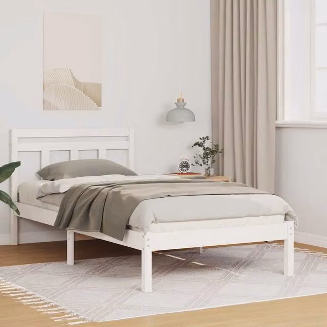 Letto in pino massello bianco con struttura, giroletto e rete a doghe fisse Design In L/P/H: 200 x 100 x 78 cm