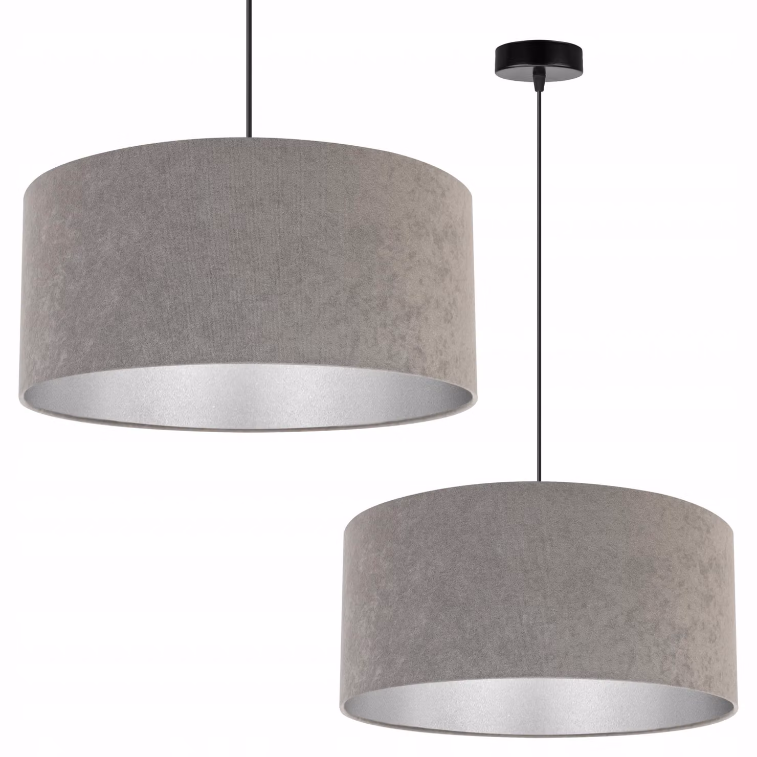 Lampada a sospensione, lampadario da soffitto, cromo, paralume in velluto