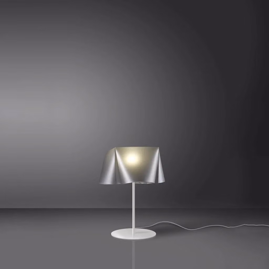 Lampada da scrivania moderna Wanda Polilux Linea Zero in metallo e plastica argento e bianco con attacco E14 – 2
